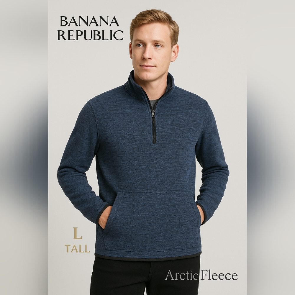 Banana Republic Artic Fleece Men’s 1/4 Zip Sweatshirt Navy Blue Size L Tall